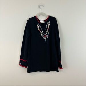 Hanna Andersson Girls Black Nordic Floral Sweater Dress Size 120 (6-7)